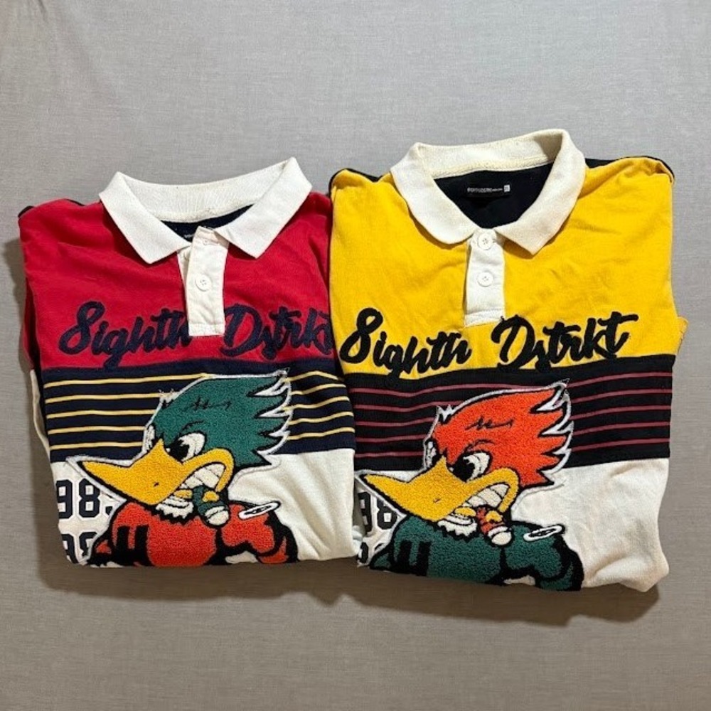 8ight Eight District Cartoon Polo Shirt Mens XL‎ / L Multicolor Striped Lot of 2